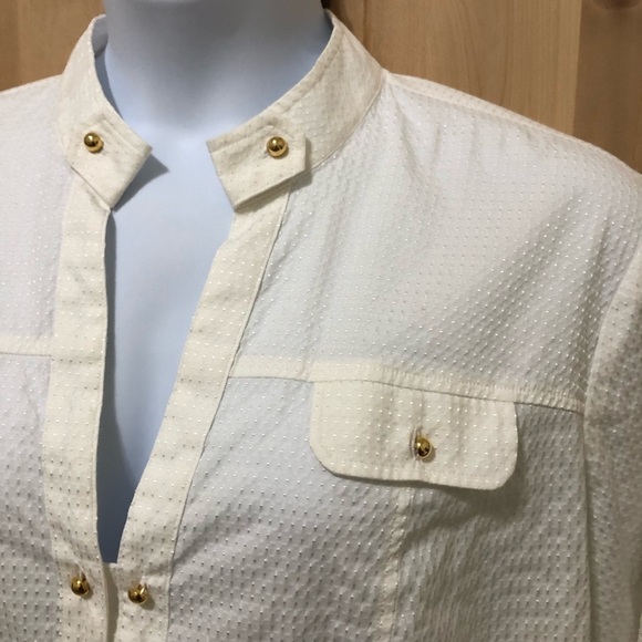 Jones New York Signature Women’s Pullover Blouse 3X White Stretch Gold Buttons - Picture 5 of 12